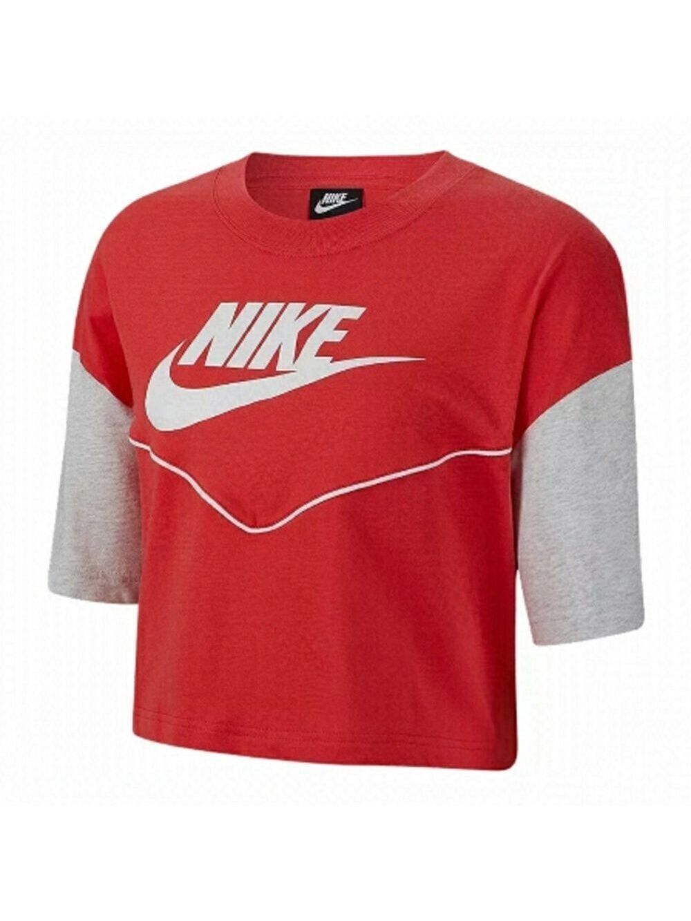 NEW Nike Sportswear Windrunner Chevron Cropped Boxy Oversized T-shirt Top in Red